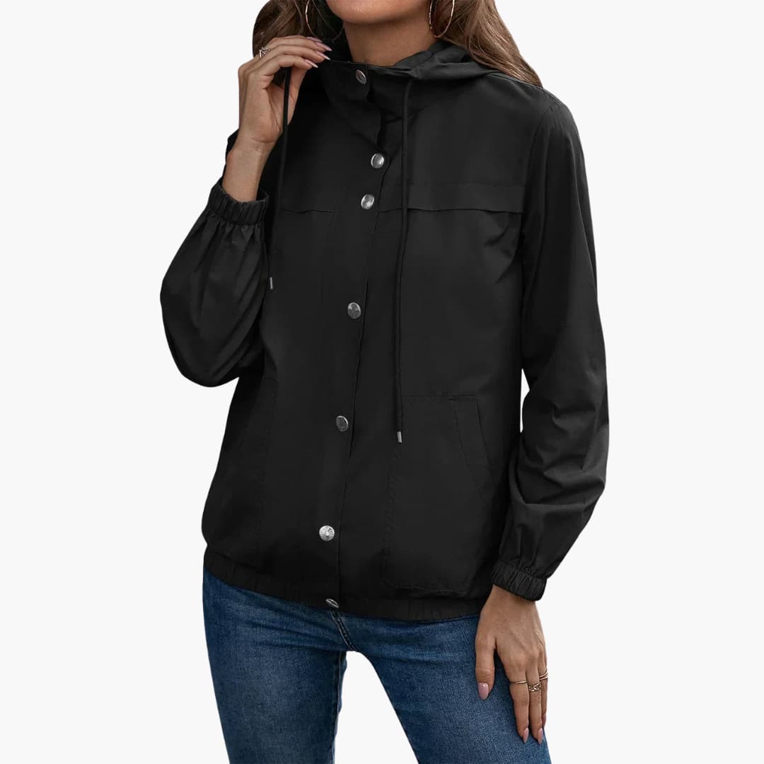 Damen Trenchcoat mit Kapuze, Knopfverschluss und Fronttaschen