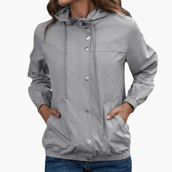 Damen Trenchcoat mit Kapuze, Knopfverschluss und Fronttaschen