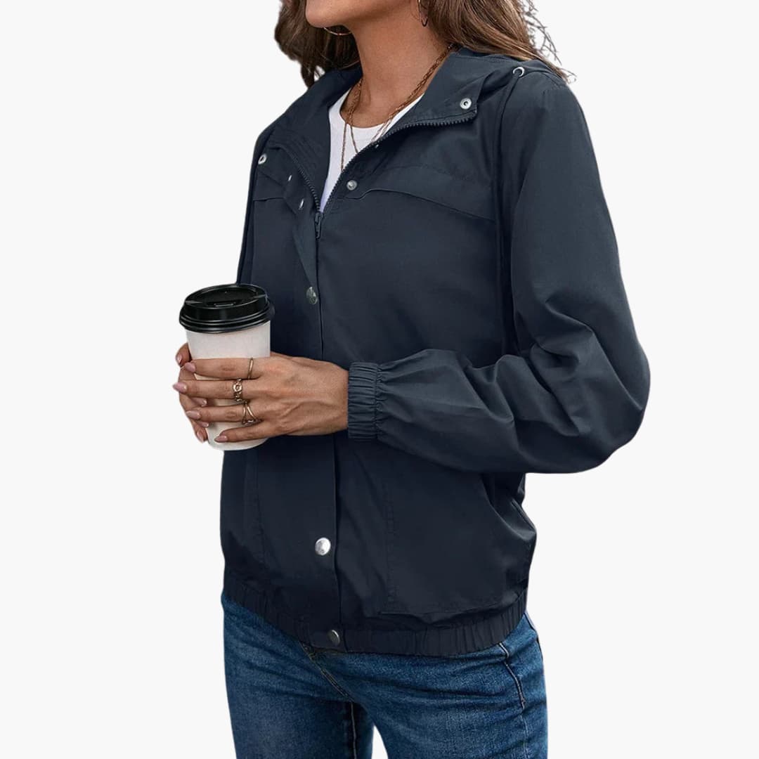Damen Trenchcoat mit Kapuze, Knopfverschluss und Fronttaschen
