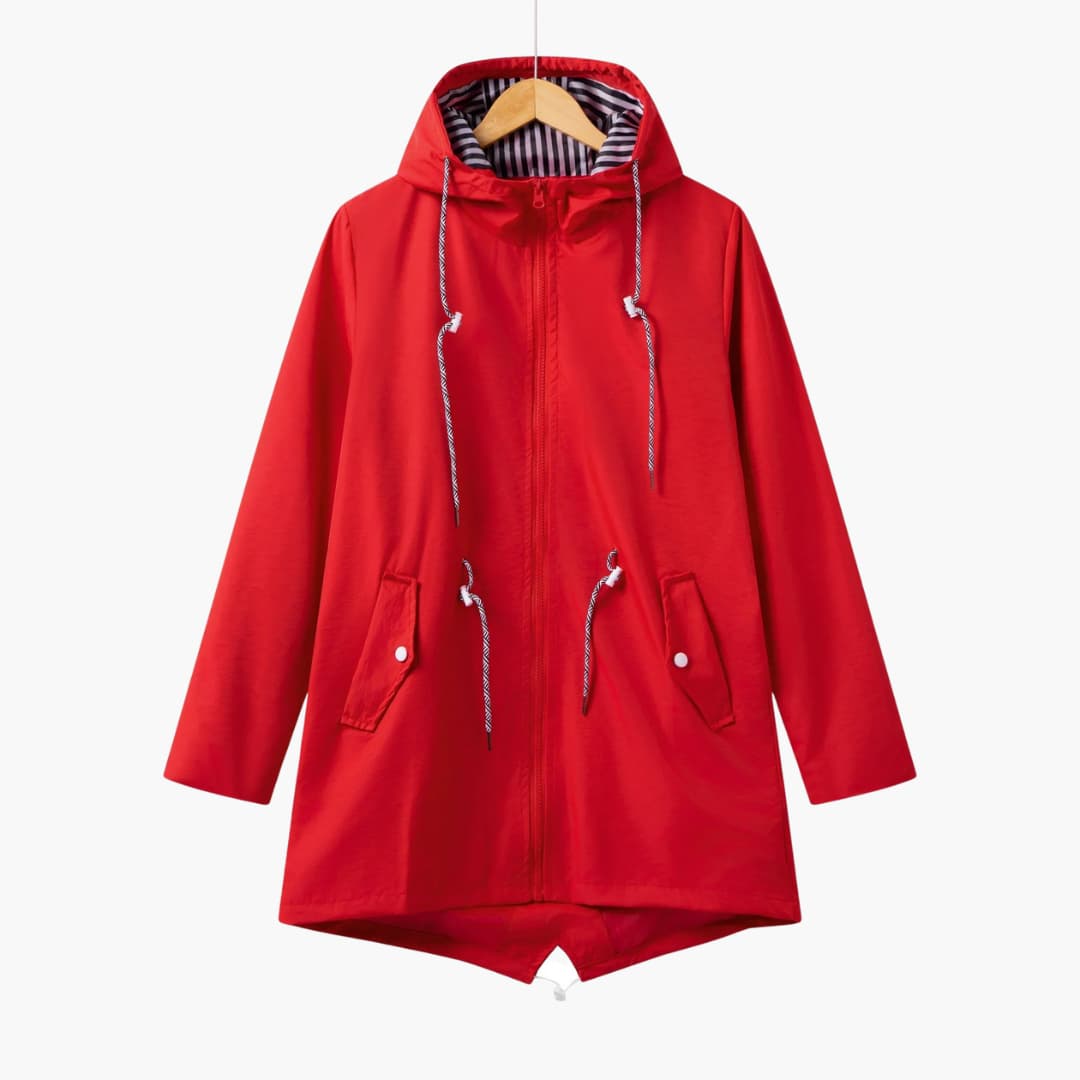 Damen Trenchcoat mit Kapuze, Reißverschluss und Fronttaschen