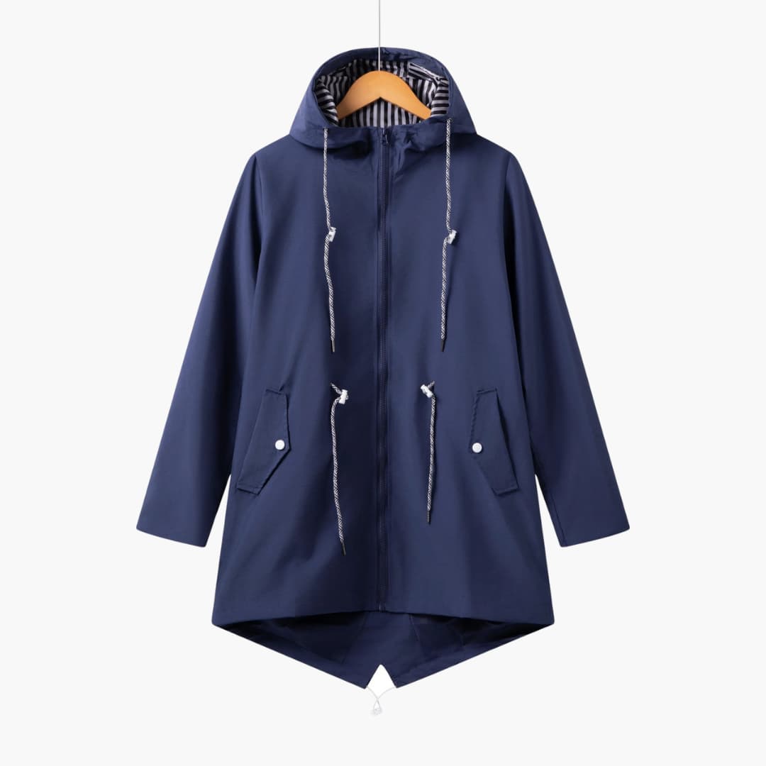 Damen Trenchcoat mit Kapuze, Reißverschluss und Fronttaschen