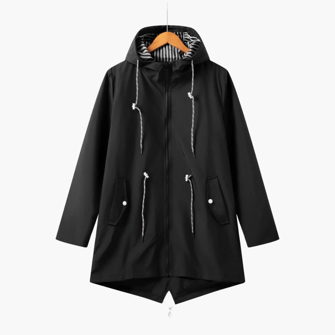 Damen Trenchcoat mit Kapuze, Reißverschluss und Fronttaschen