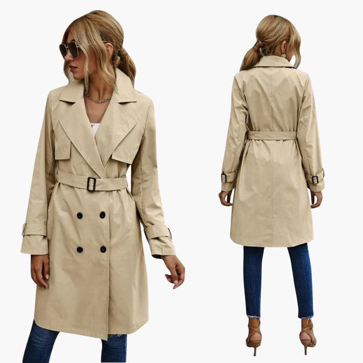 Damen Trenchcoat mit Taillengürtel und Knopfverschluss vorne