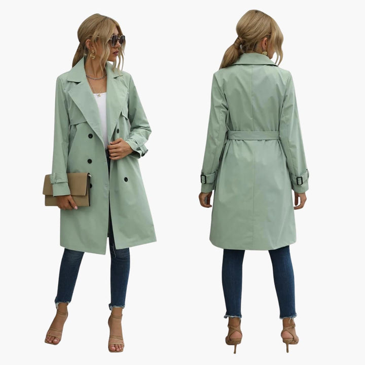 Damen Trenchcoat mit Taillengürtel und Knopfverschluss vorne