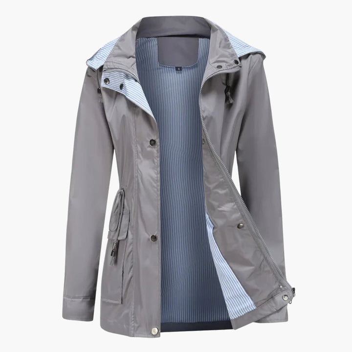 Damen Trenchcoat mit abnehmbarer Kapuze und verstellbarer Taille