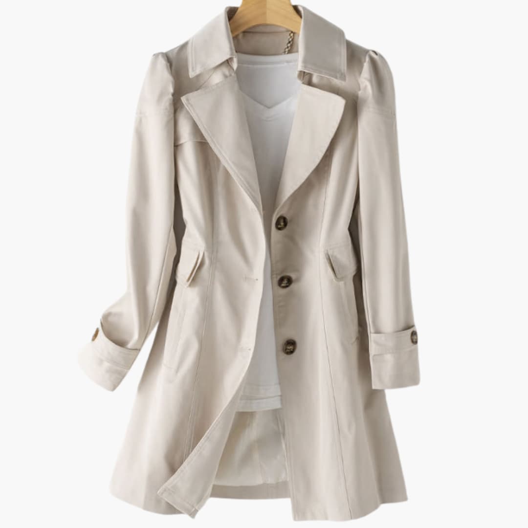 Damen Trenchcoat mit fallendem Revers und Knopfverschluss