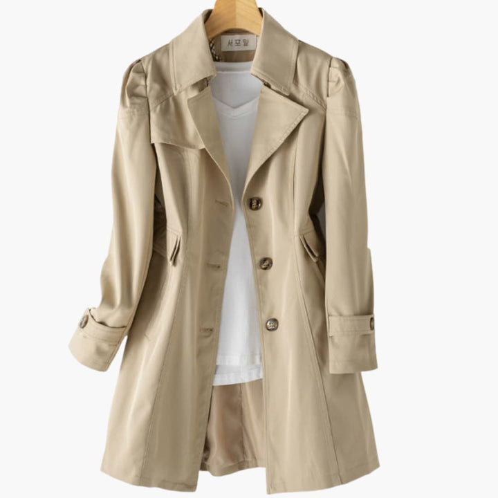Damen Trenchcoat mit fallendem Revers und Knopfverschluss