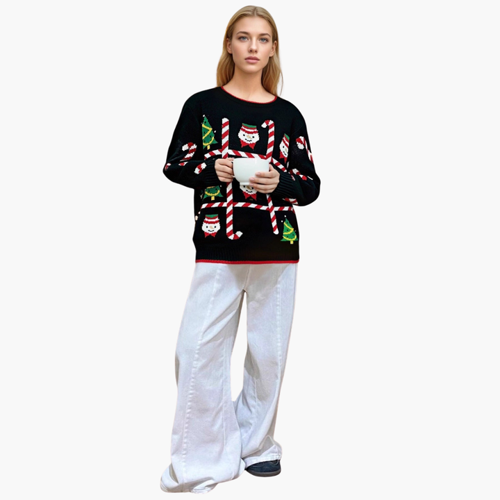 Damen Weihnachts-Pullover mit Baum und Schneeflockenmotiv