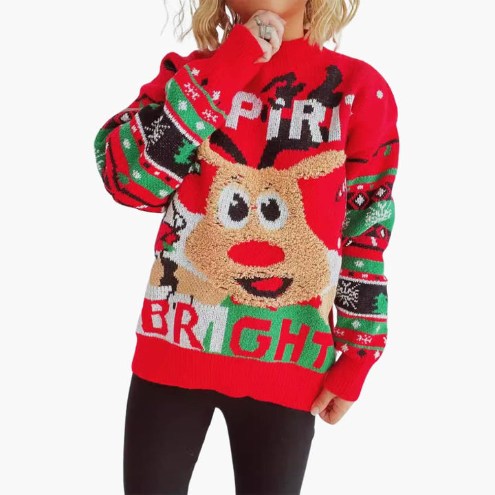 Damen Weihnachts-Pullover mit Rentiermotiv und festlichem Strickmuster