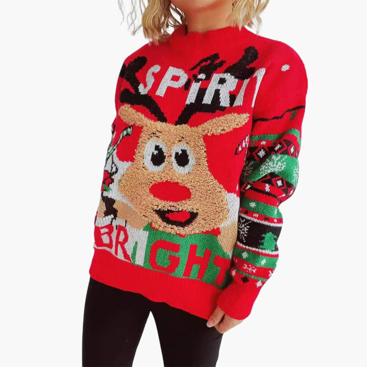 Damen Weihnachts-Pullover mit Rentiermotiv und festlichem Strickmuster