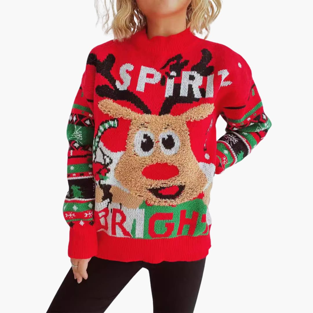 Damen Weihnachts-Pullover mit Rentiermotiv und festlichem Strickmuster