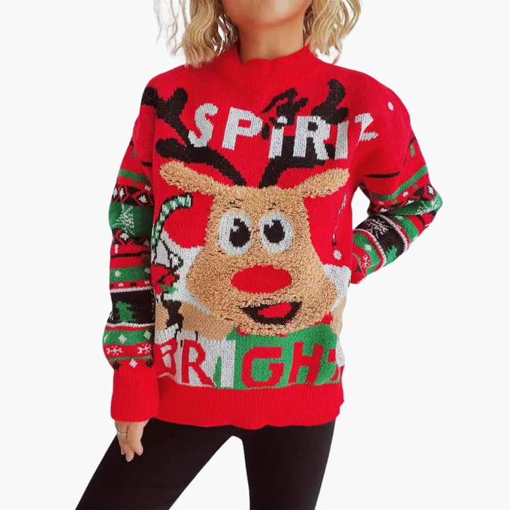 Damen Weihnachts-Pullover mit Rentiermotiv und festlichem Strickmuster