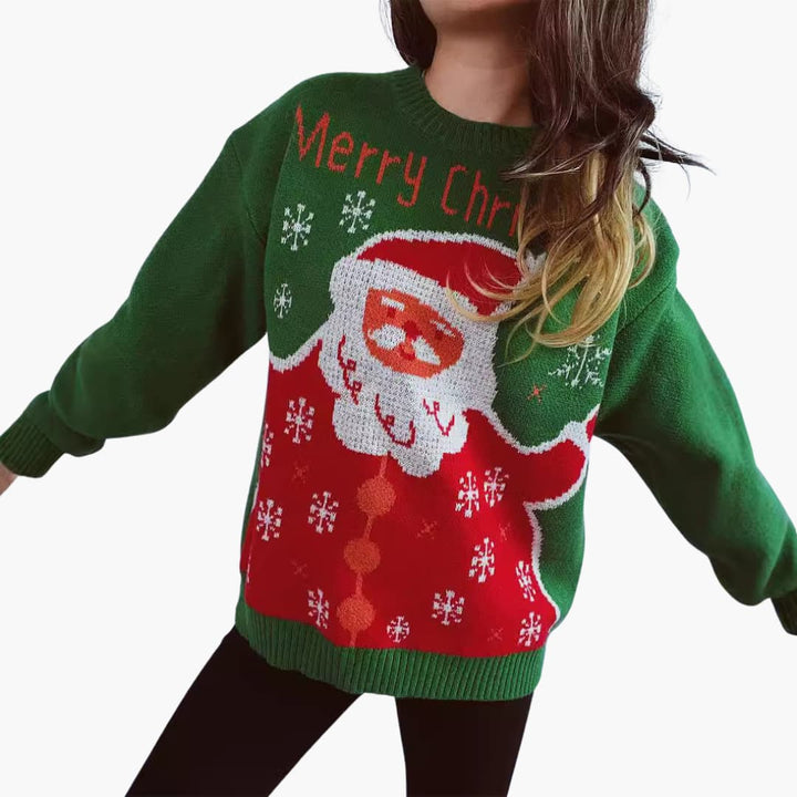 Damen Weihnachts-Pullover mit Santa-Motiv und Schneeflocken-Design