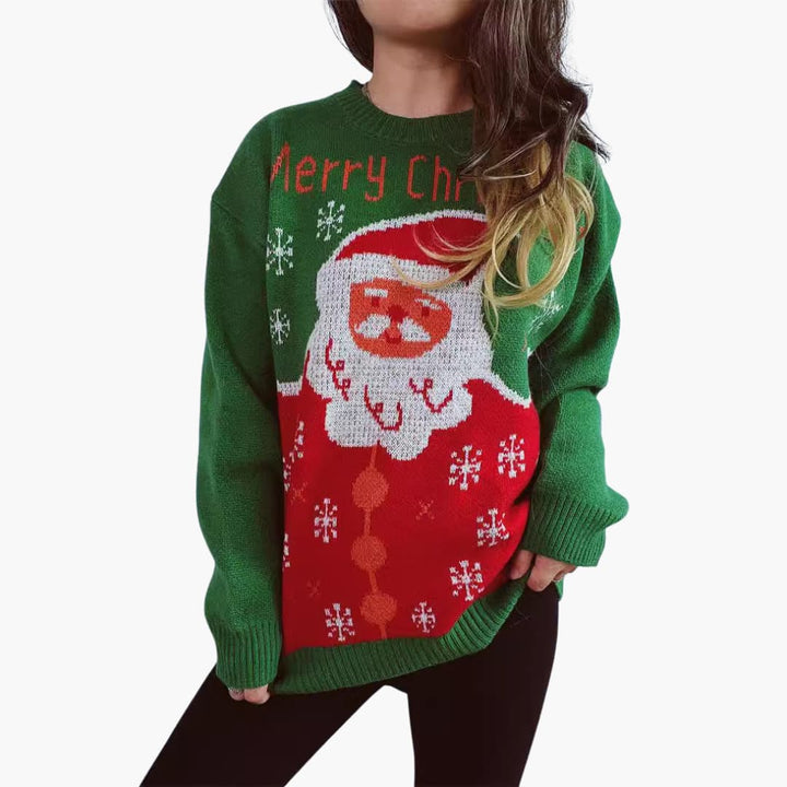 Damen Weihnachts-Pullover mit Santa-Motiv und Schneeflocken-Design