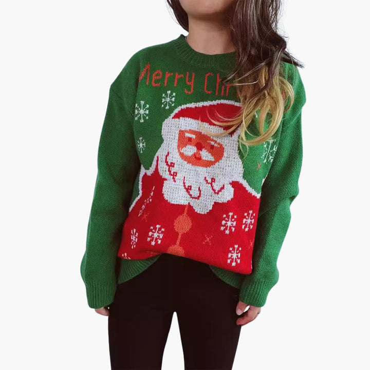 Damen Weihnachts-Pullover mit Santa-Motiv und Schneeflocken-Design