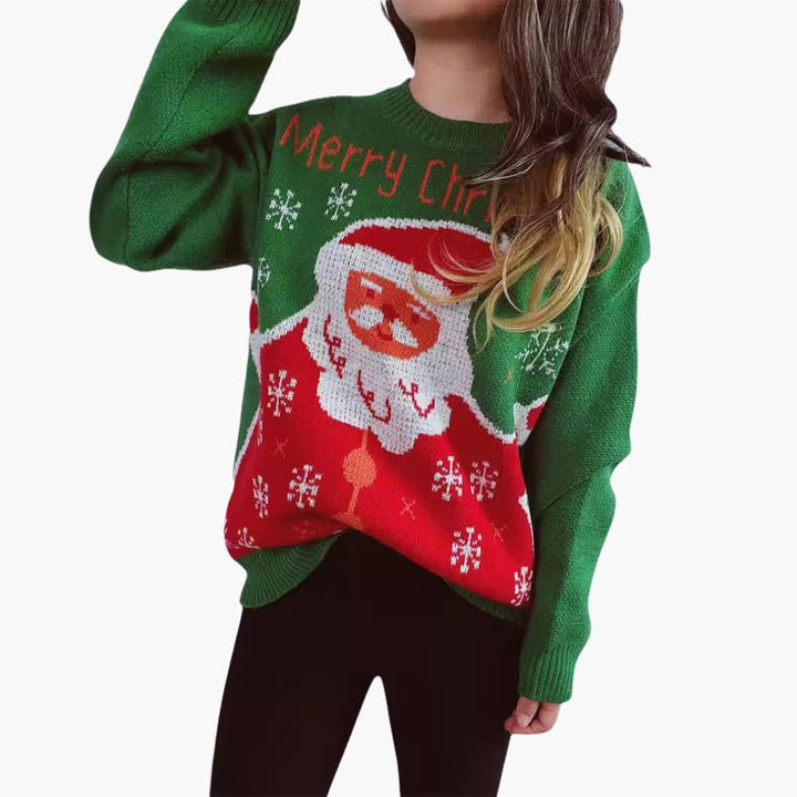 Damen Weihnachts-Pullover mit Santa-Motiv und Schneeflocken-Design