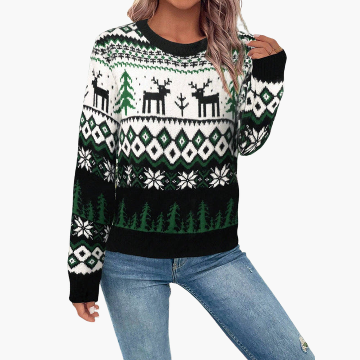 Damen Weihnachts Pullover mit Rentier und Baummotiv