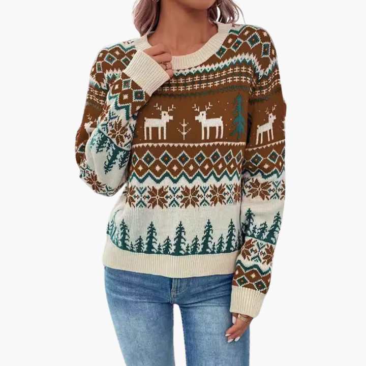 Damen Weihnachts Pullover mit Rentier und Baummotiv