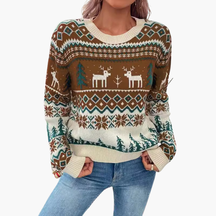 Damen Weihnachts Pullover mit Rentier und Baummotiv