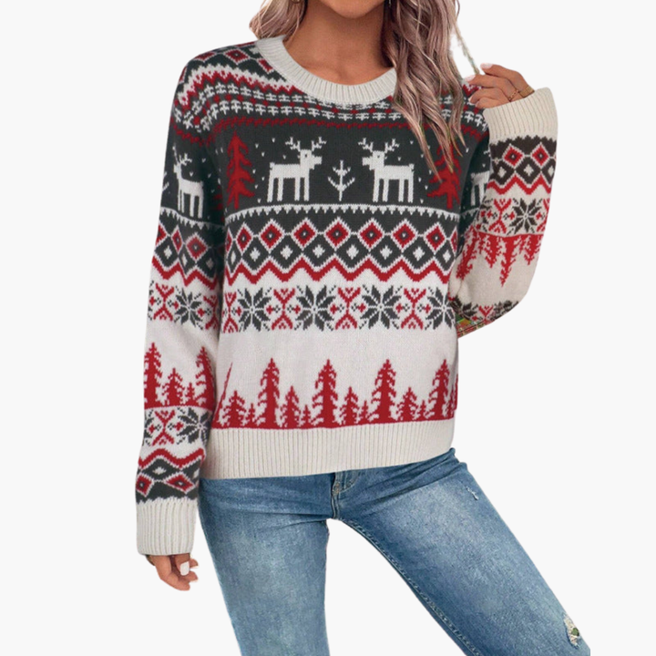 Damen Weihnachts Pullover mit Rentier und Baummotiv