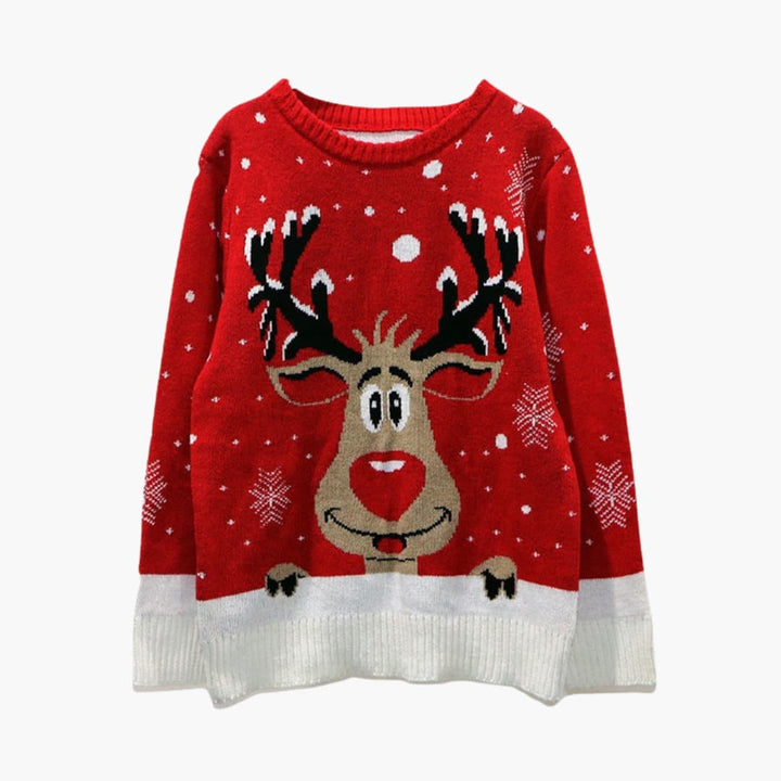 Damen Weihnachts Pullover mit Rentier und Schneeflockenmuster