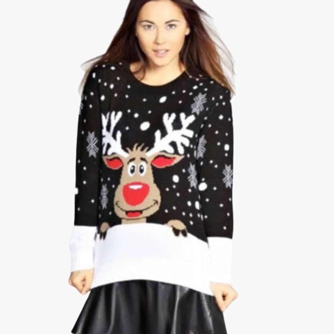 Damen Weihnachts Pullover mit Rentier und Schneeflockenmuster