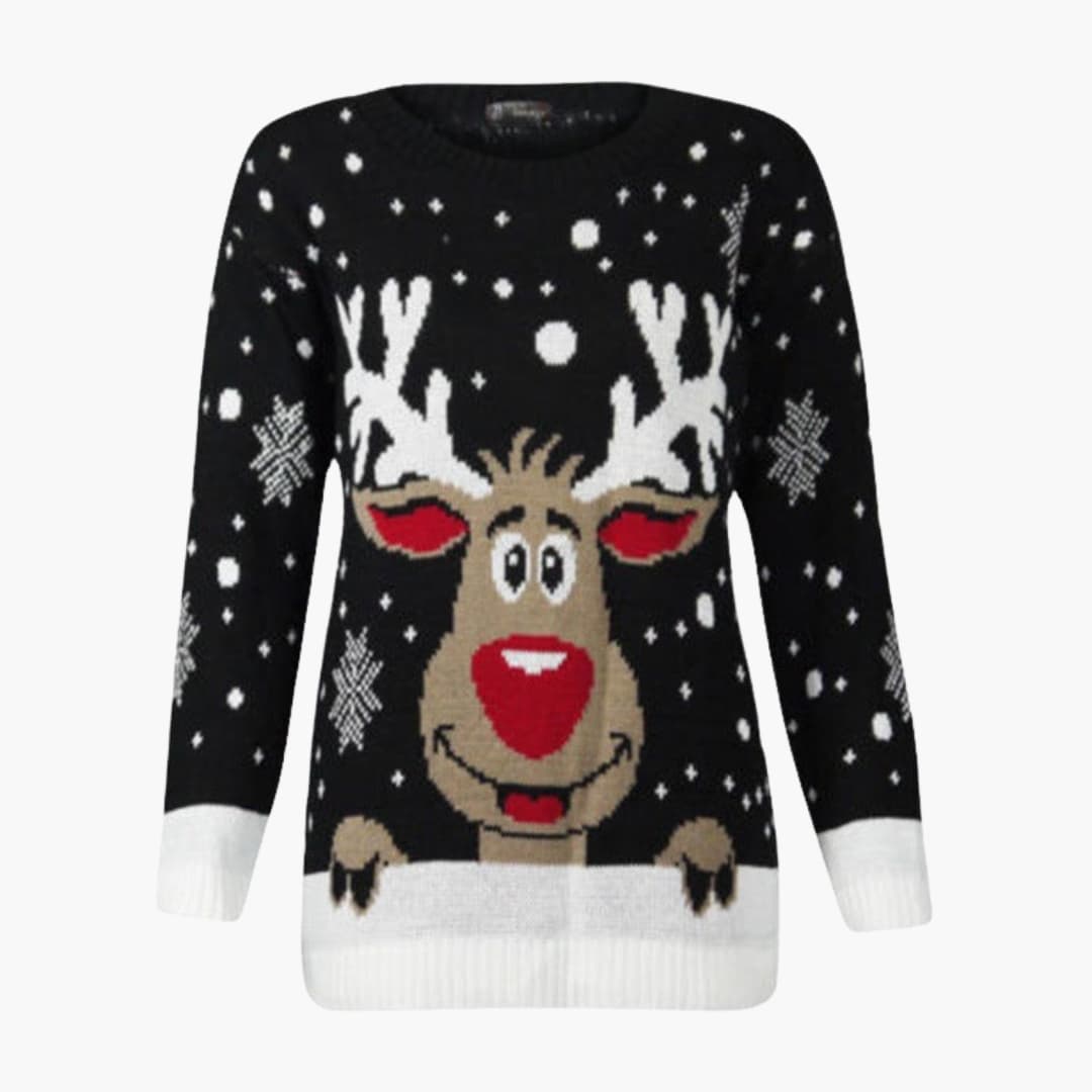 Damen Weihnachts Pullover mit Rentier und Schneeflockenmuster