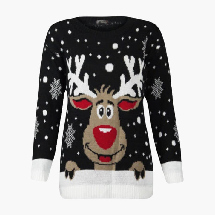 Damen Weihnachts Pullover mit Rentier und Schneeflockenmuster