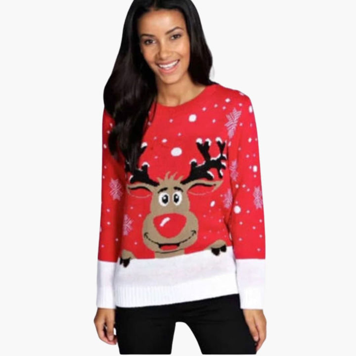 Damen Weihnachts Pullover mit Rentier und Schneeflockenmuster