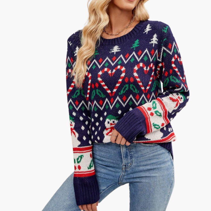 Damen Weihnachtspullover mit Herz und Tannenbaum-Motiv