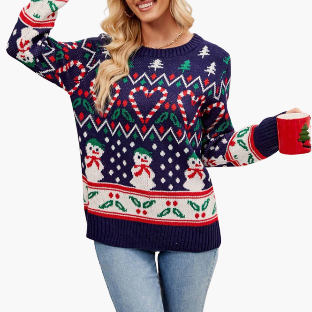 Damen Weihnachtspullover mit Herz und Tannenbaum-Motiv