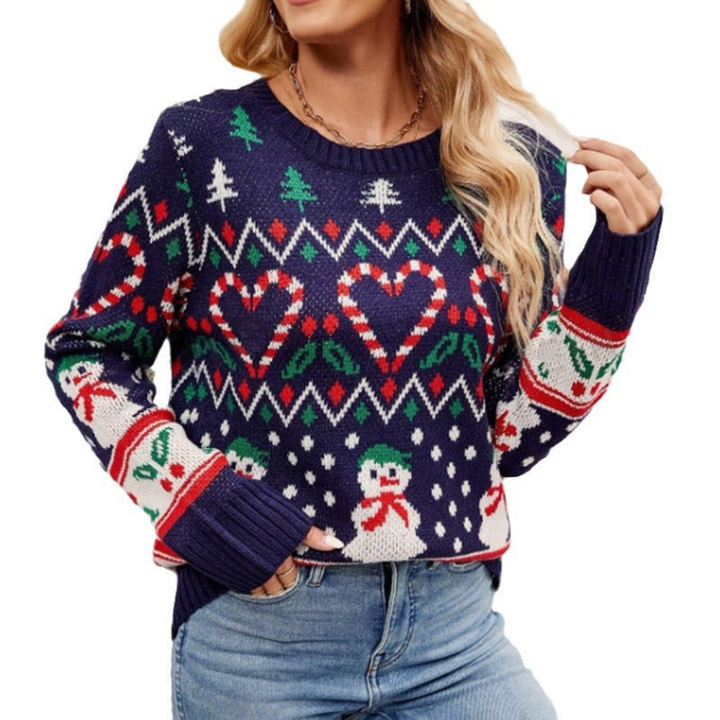 Damen Weihnachtspullover mit Herz und Tannenbaum-Motiv
