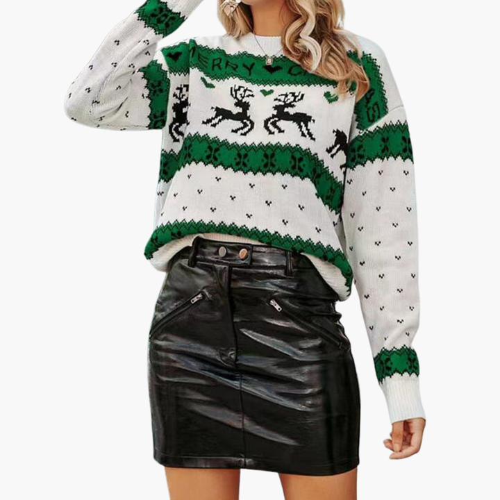Damen Weihnachtspullover mit Rentier und Schneeflockenmuster