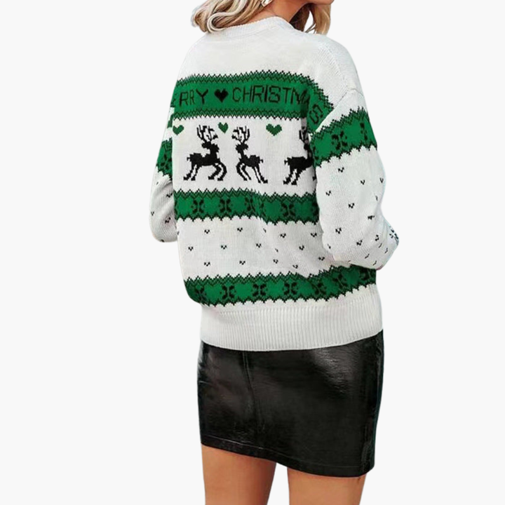 Damen Weihnachtspullover mit Rentier und Schneeflockenmuster