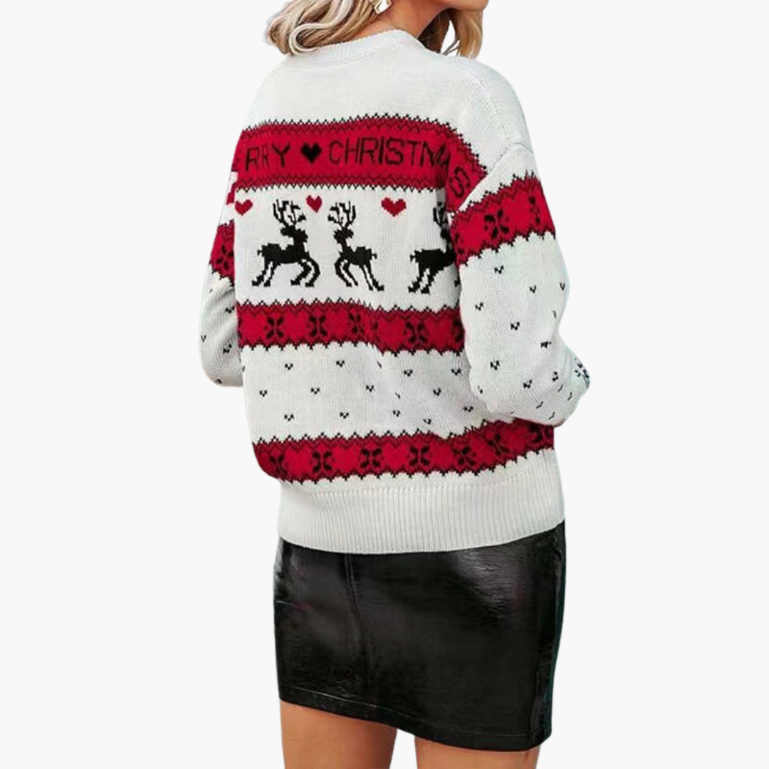 Damen Weihnachtspullover mit Rentier und Schneeflockenmuster