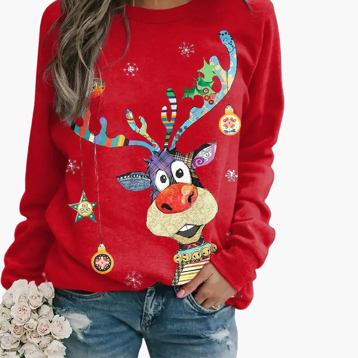 Damen Weihnachtspullover mit Rentier und Schneemann-Print
