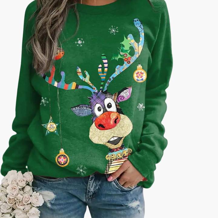 Damen Weihnachtspullover mit Rentier und Schneemann-Print
