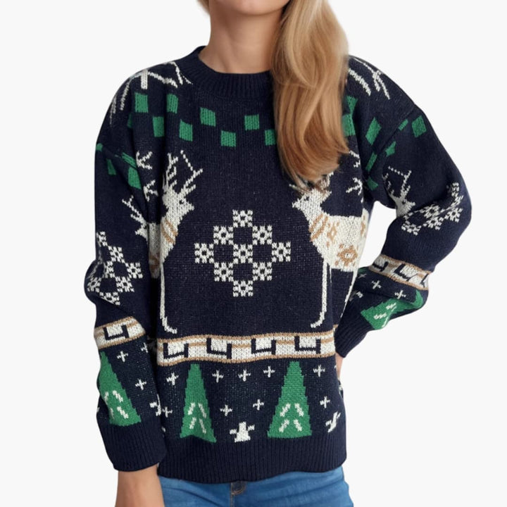 Damen Weihnachtspullover mit Rentiermuster im Oversized-Stil