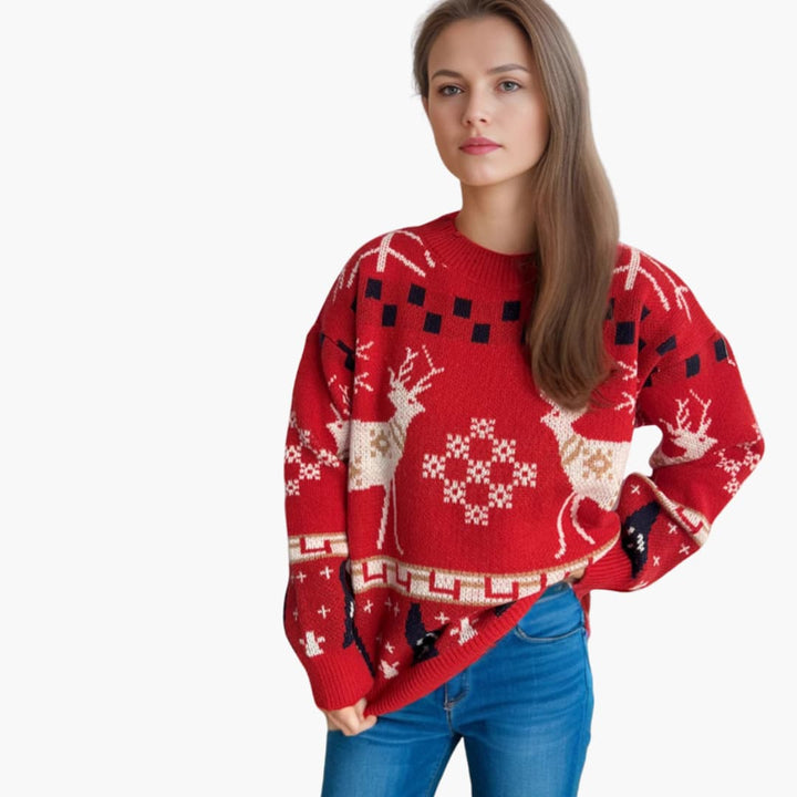 Damen Weihnachtspullover mit Rentiermuster im Oversized-Stil