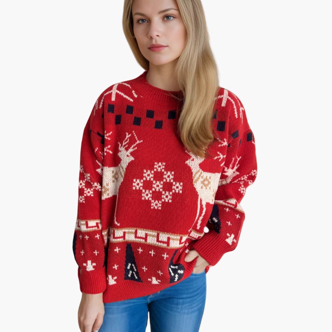 Damen Weihnachtspullover mit Rentiermuster im Oversized-Stil