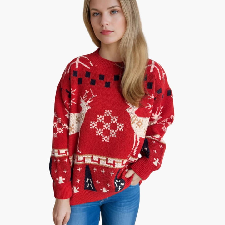 Damen Weihnachtspullover mit Rentiermuster im Oversized-Stil