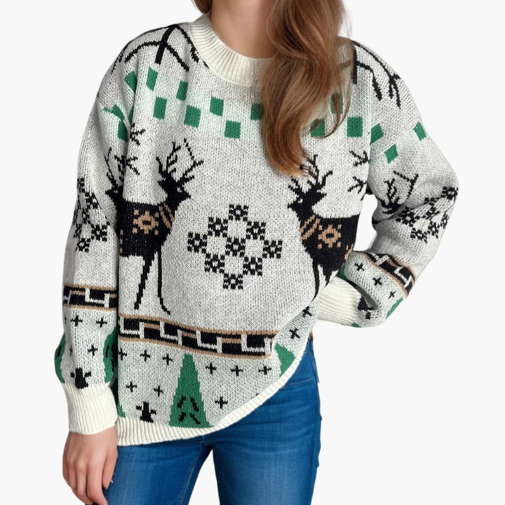 Damen Weihnachtspullover mit Rentiermuster im Oversized-Stil