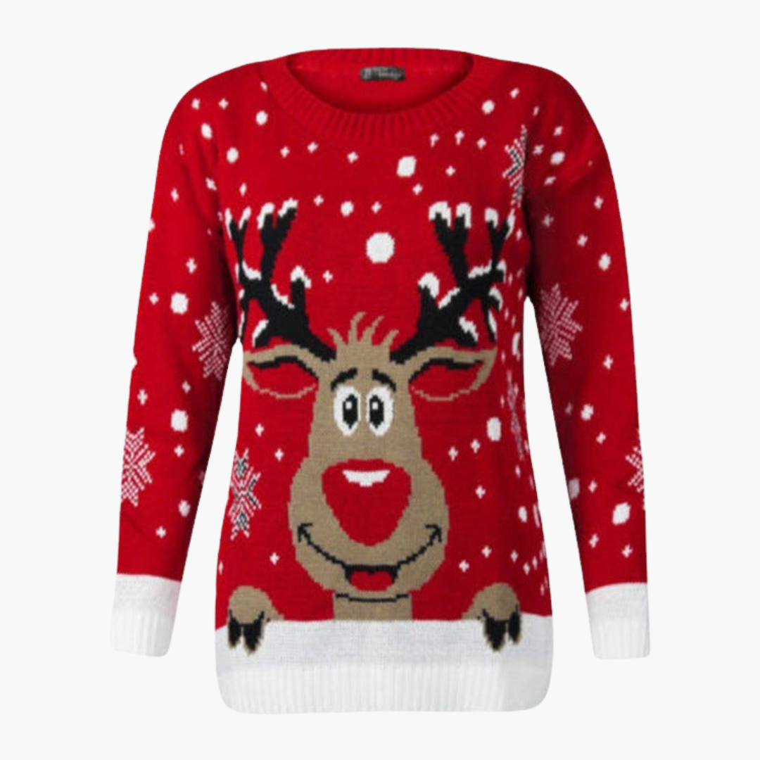 Damen Weihnachtspullover mit Rentier und Schneeflockenmuster