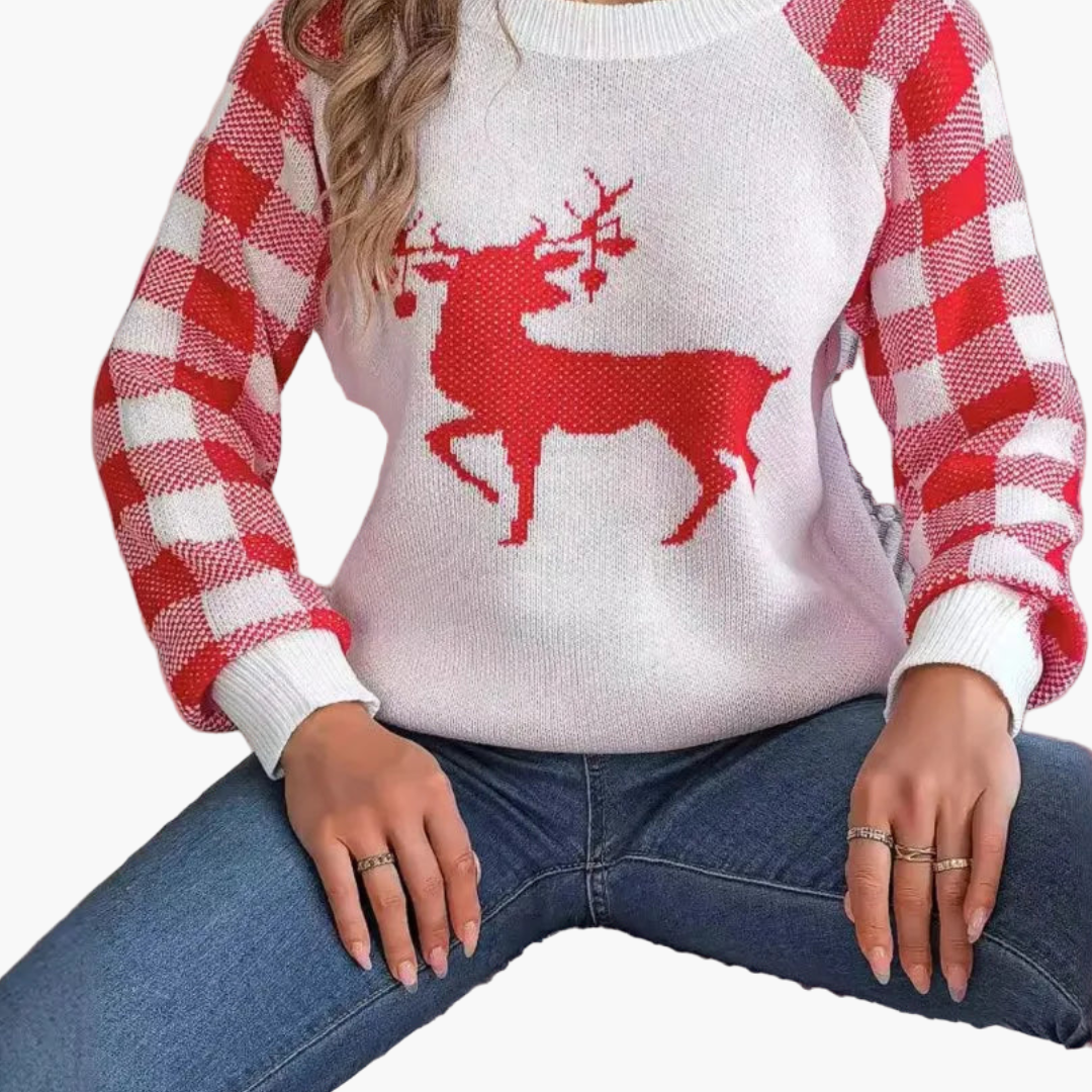 Damen Weihnachtspullover mit Rundhalsausschnitt und Strickoberfläche