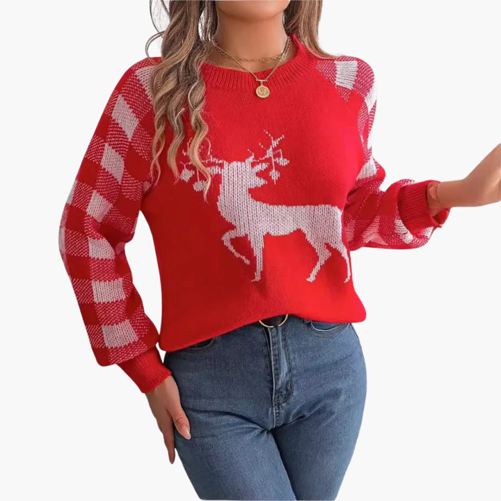 Damen Weihnachtspullover mit Rundhalsausschnitt und Strickoberfläche