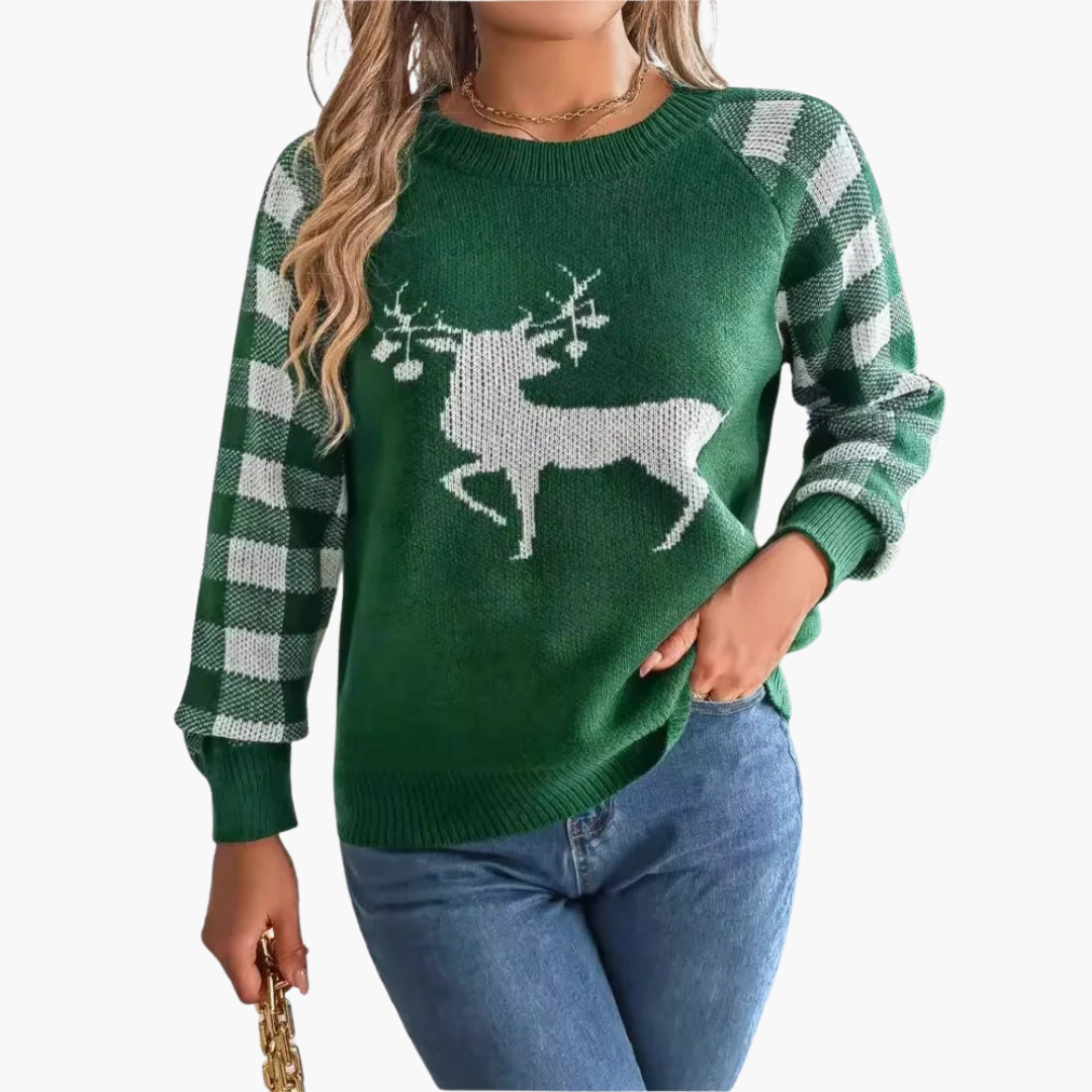 Damen Weihnachtspullover mit Rundhalsausschnitt und Strickoberfläche