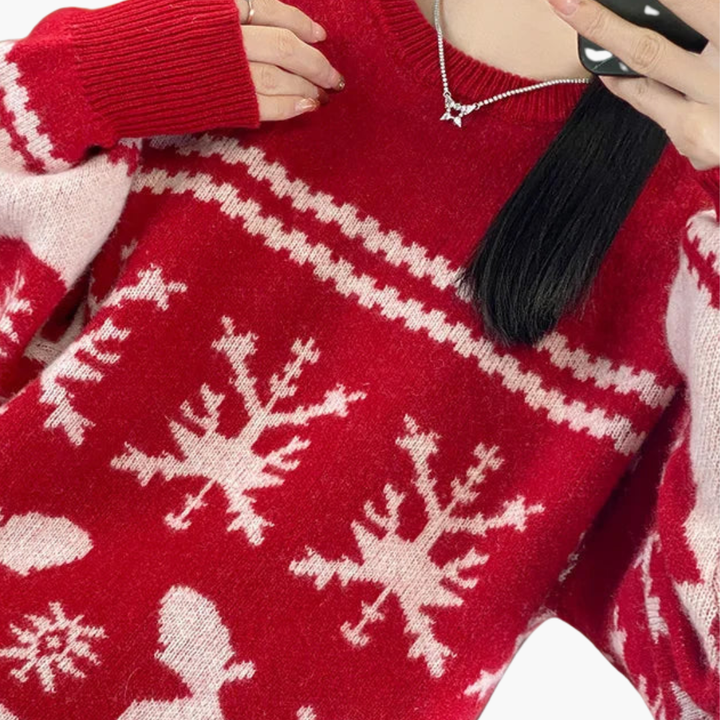 Damen Weihnachtspullover mit Strickmuster und Rundhals
