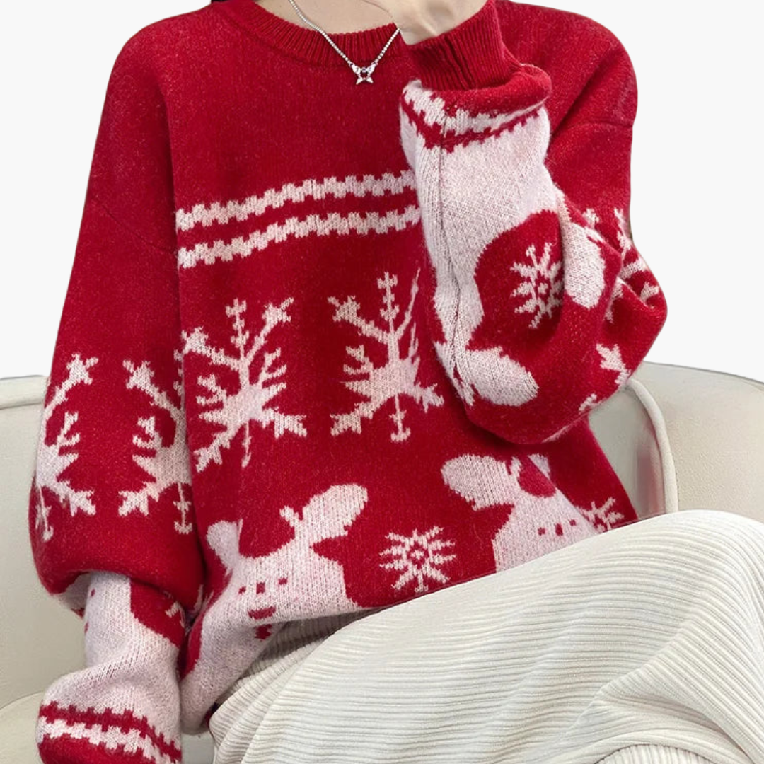 Damen Weihnachtspullover mit Strickmuster und Rundhals