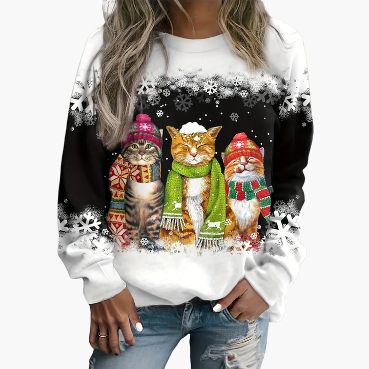 Damen Weihnachtspullover mit drei Katzen