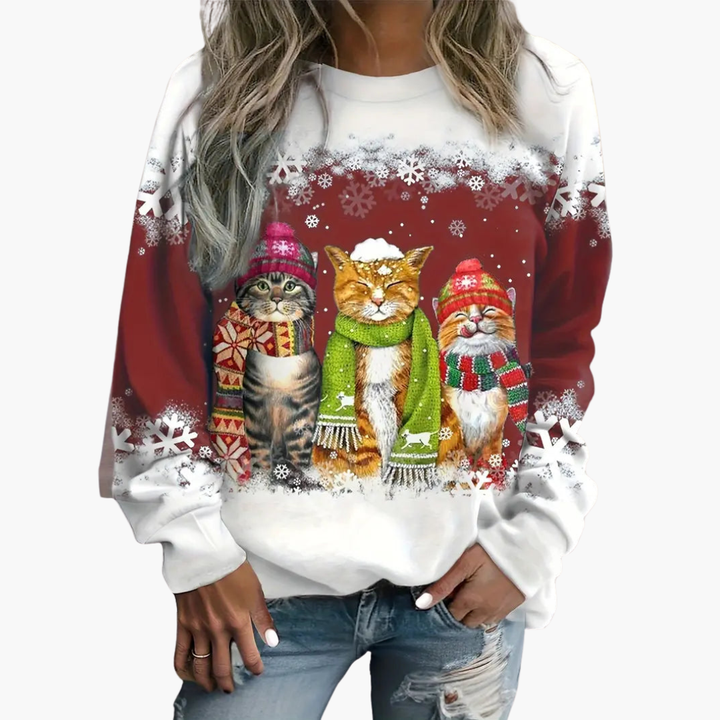 Damen Weihnachtspullover mit drei Katzen